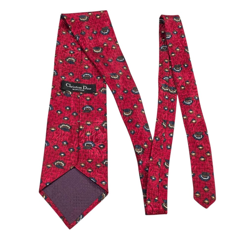 Christian Dior Monsieur Red Pattern Silk Necktie Mens Business Formal Preppy